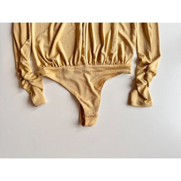 INTIMATELY FREE PEOPLE Kaya Gold Metallic Knit Jersey Keyhole Bodysuit, Size S - Picture 8 of 15